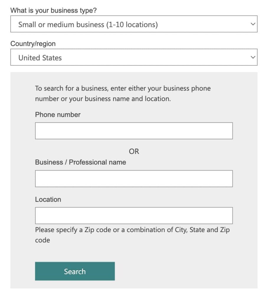 select your business type